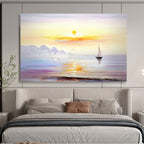 Serene Seaside Sunset Painting for Coastal Bedrooms YHT181