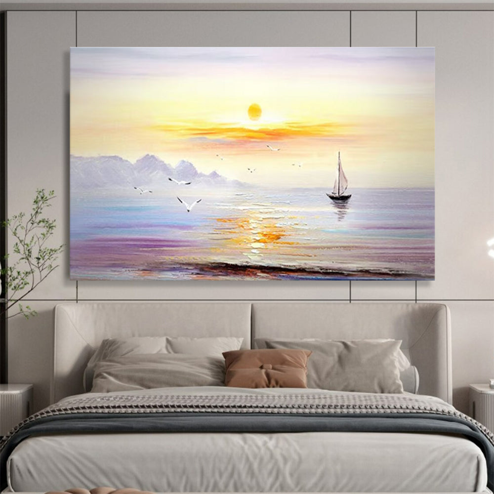 Serene Seaside Sunset Painting for Coastal Bedrooms YHT181