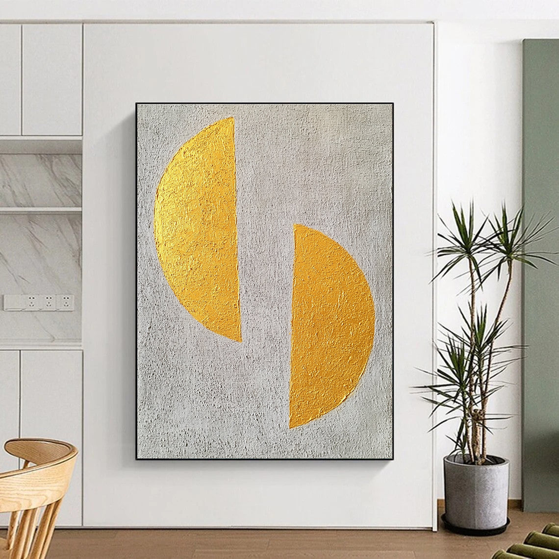 Gold and Gray Abstract Shapes Painting for Minimalist Offices GAB0818