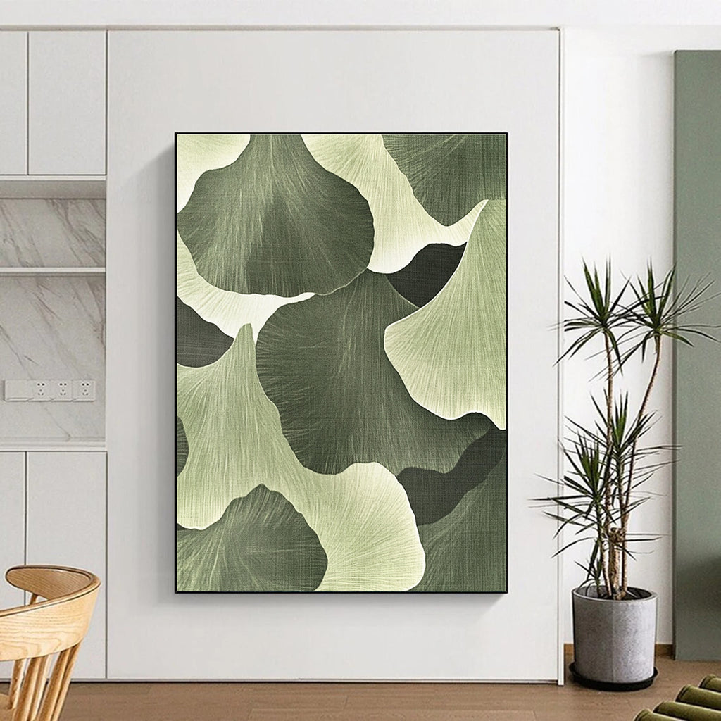 Green Ginkgo Leaf Patterns Abstract Painting with Nature - inspired Forms GAB0066