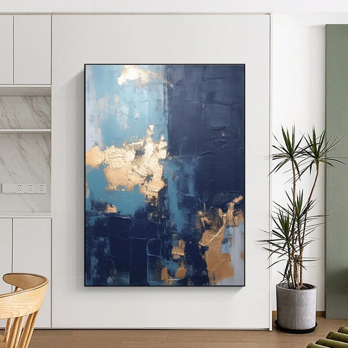Blue - Gray - Gold Abstract Painting for Luxury Hotel Lobbies HENG130
