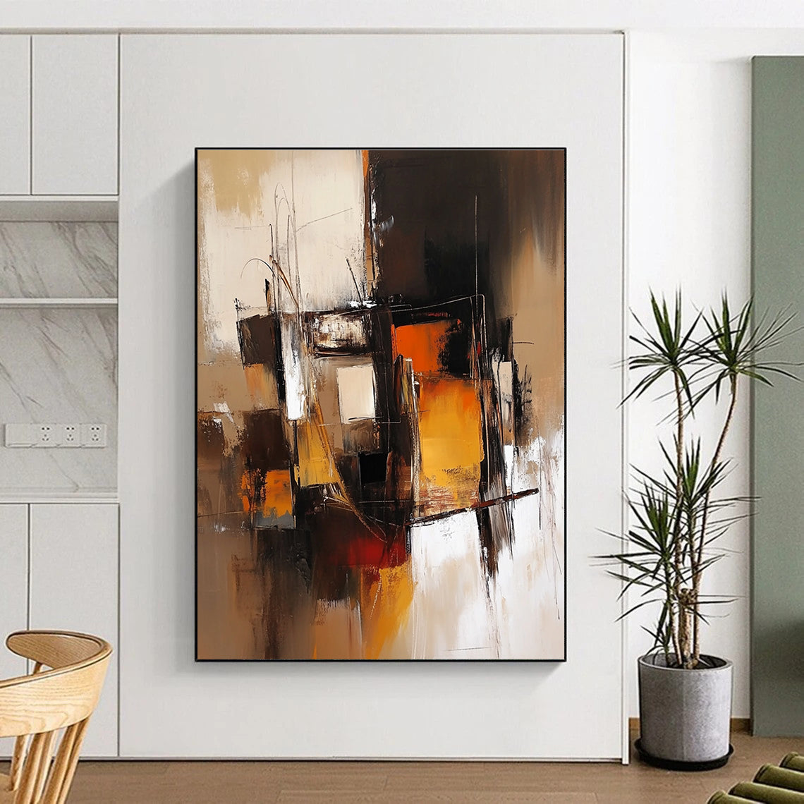 Warm - Toned Abstract Composition Painting for Modern Living Rooms GAB1120