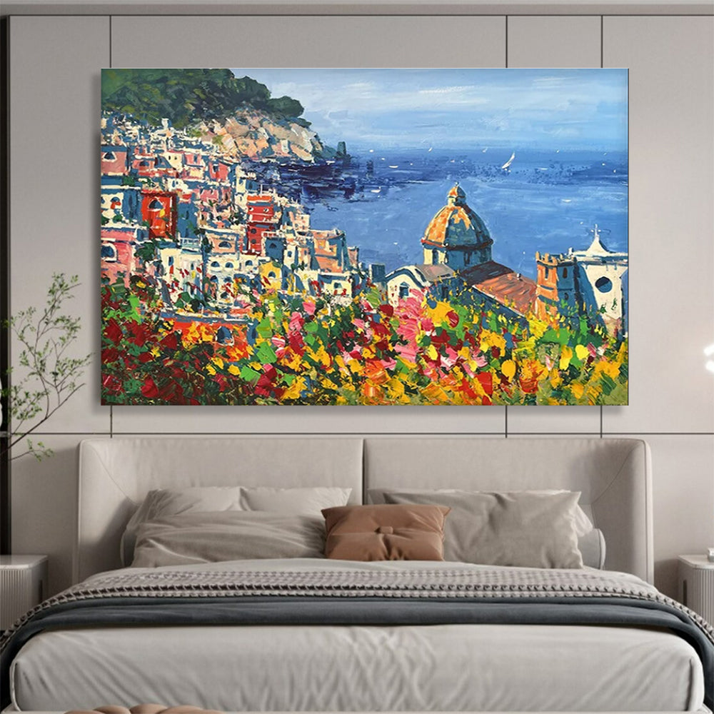 Coastal Town Abstract Painting for Mediterranean - Style Villas YHT457