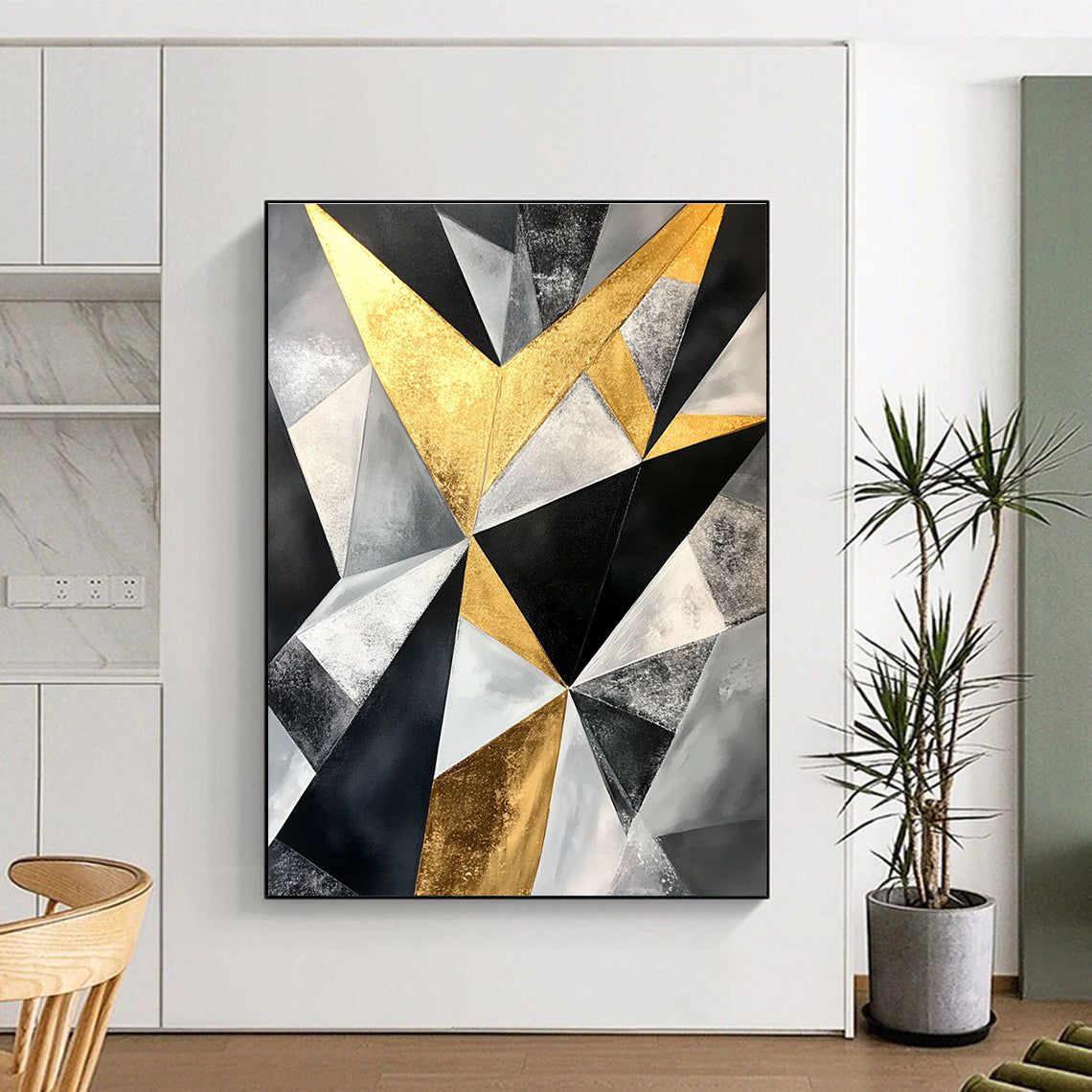 Geometric Gold - Silver Abstract Painting with Luxurious Symmetry WINK446