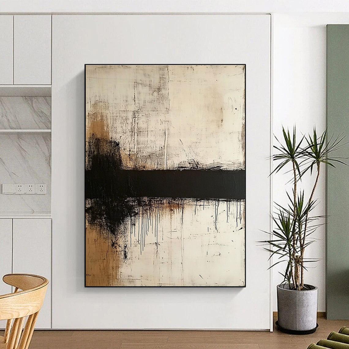 Monochrome Drip Abstract Painting for Industrial - Inspired Lofts GAB1010