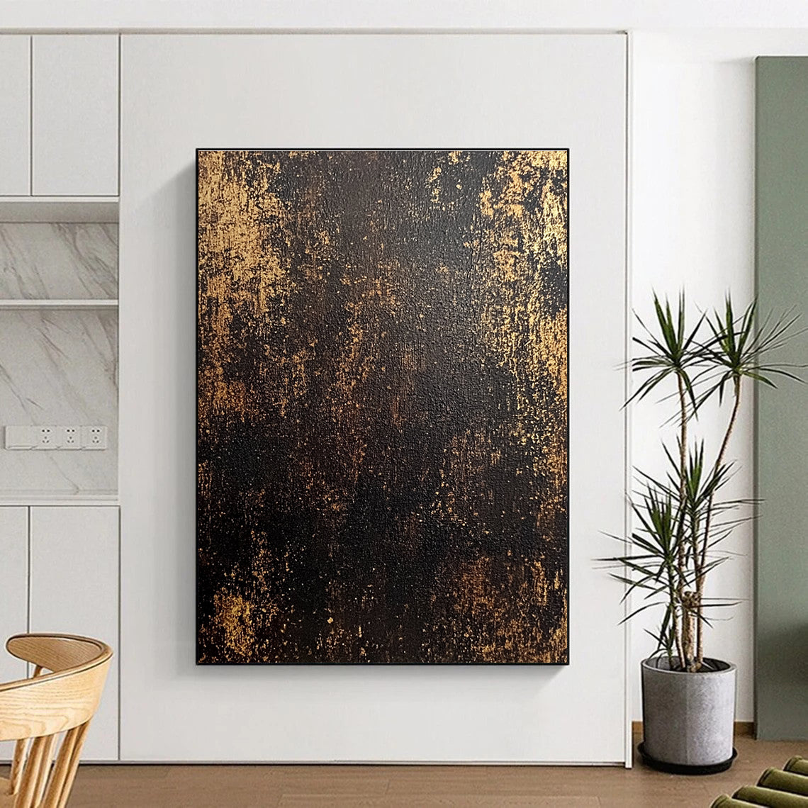 Black and Gold Textured Abstract Painting with Regal Mystery WINK102