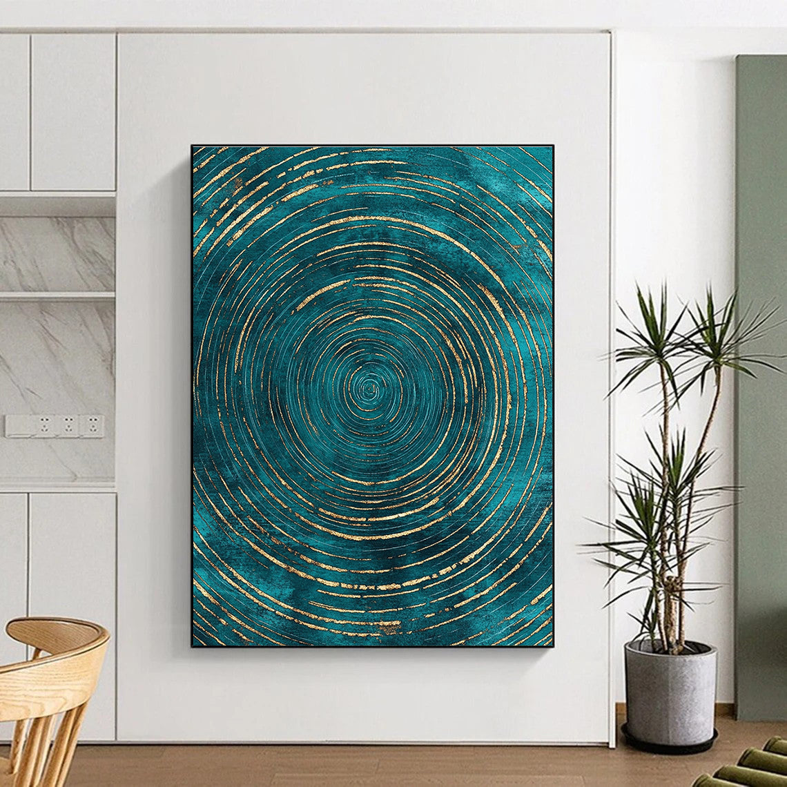 Teal and Gold Circular Abstract Painting with Regal Rhythm WINK284