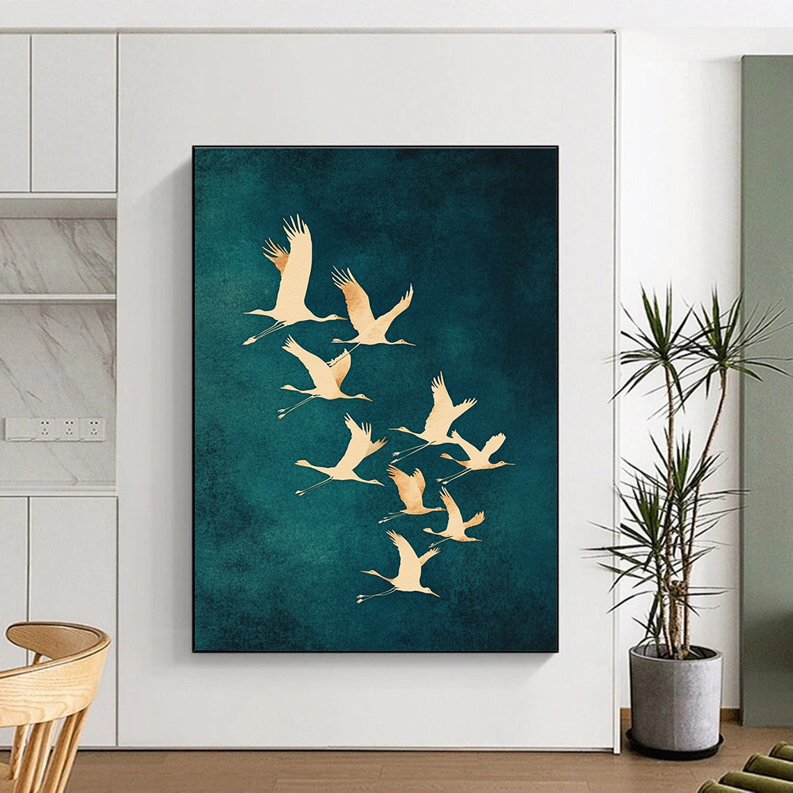 Flying Cranes I Abstract Painting for Asian - Inspired Living Rooms GAB1342
