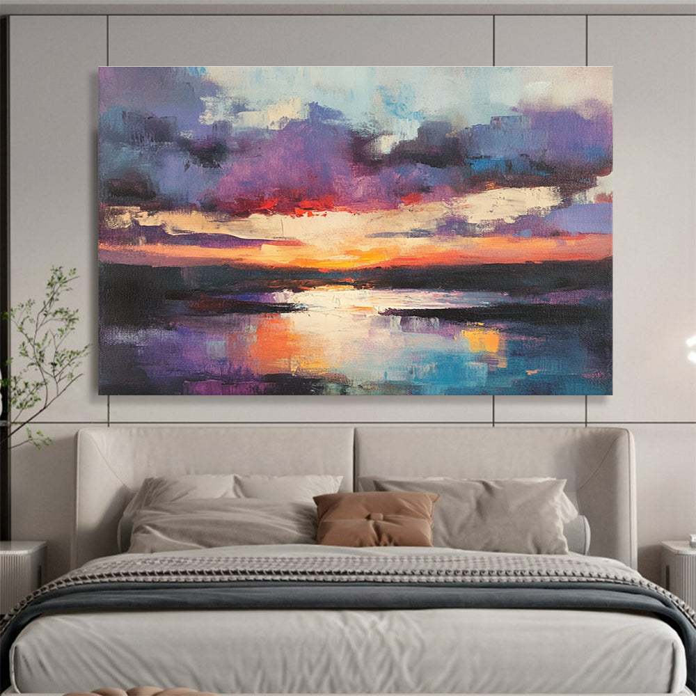 Purple Sky Sunset Abstract Painting with Vibrant Colors ABS293