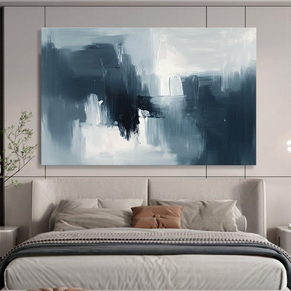 Gray - Blue Tones Abstract Painting with Dynamic Brushstrokes ABS391