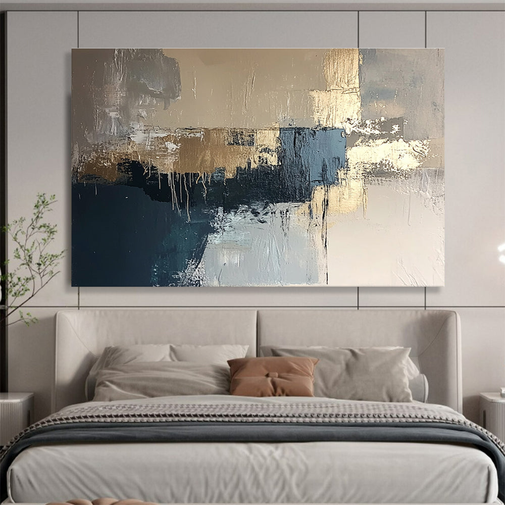 Gray and Gold Abstract with Dripping Details Abstract Painting ABS385