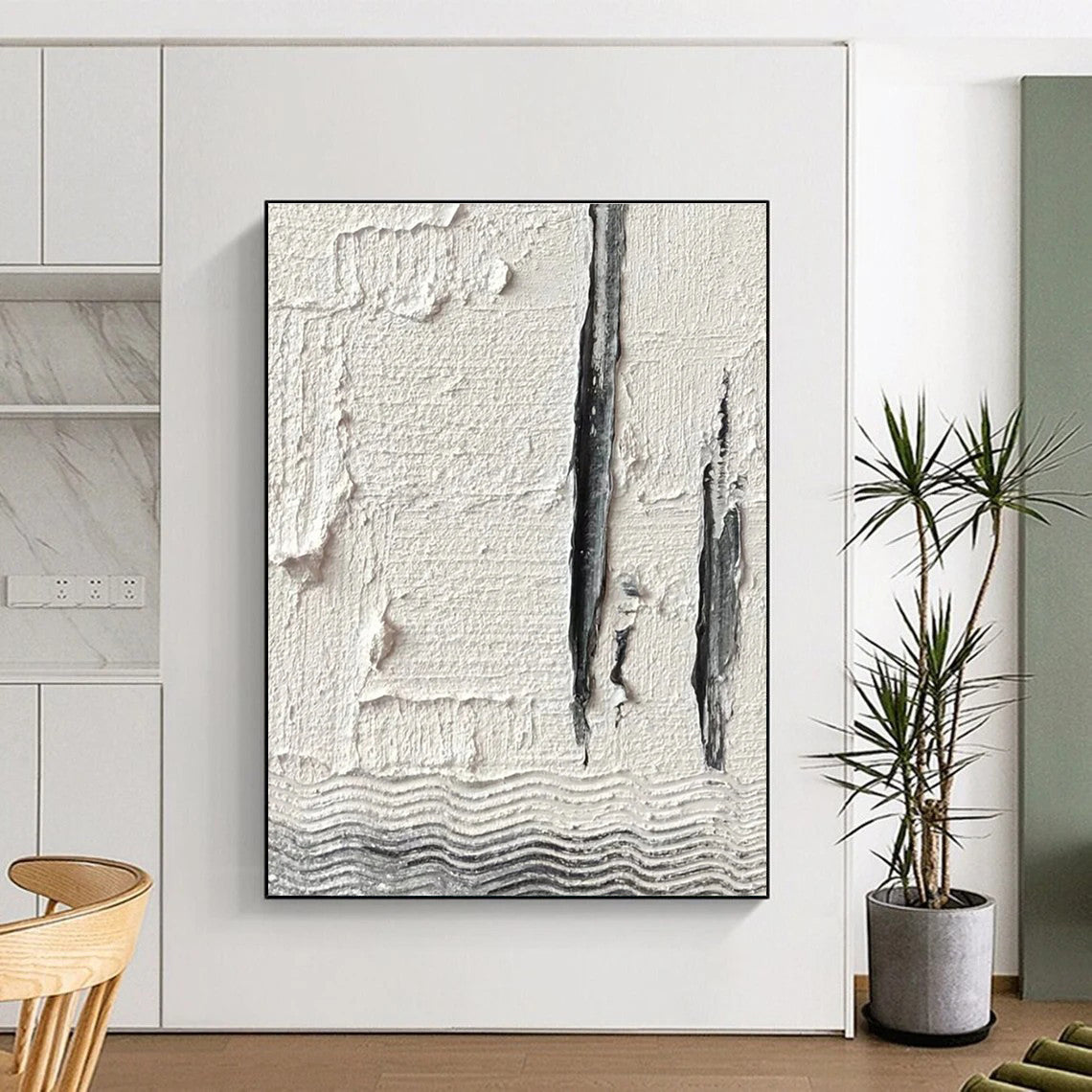 Gray - White Textured Fragment Abstract Painting for Industrial - Chic Spaces HENG371