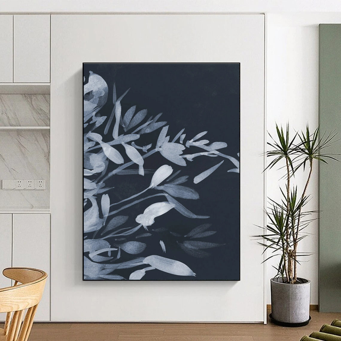 Elegant Monochromatic Floral Silhouette Painting for Sophisticated Spaces HENG239