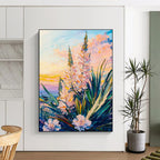 Pastel Floral Sunset Abstract Painting for Romantic Bed and Breakfasts HENG528