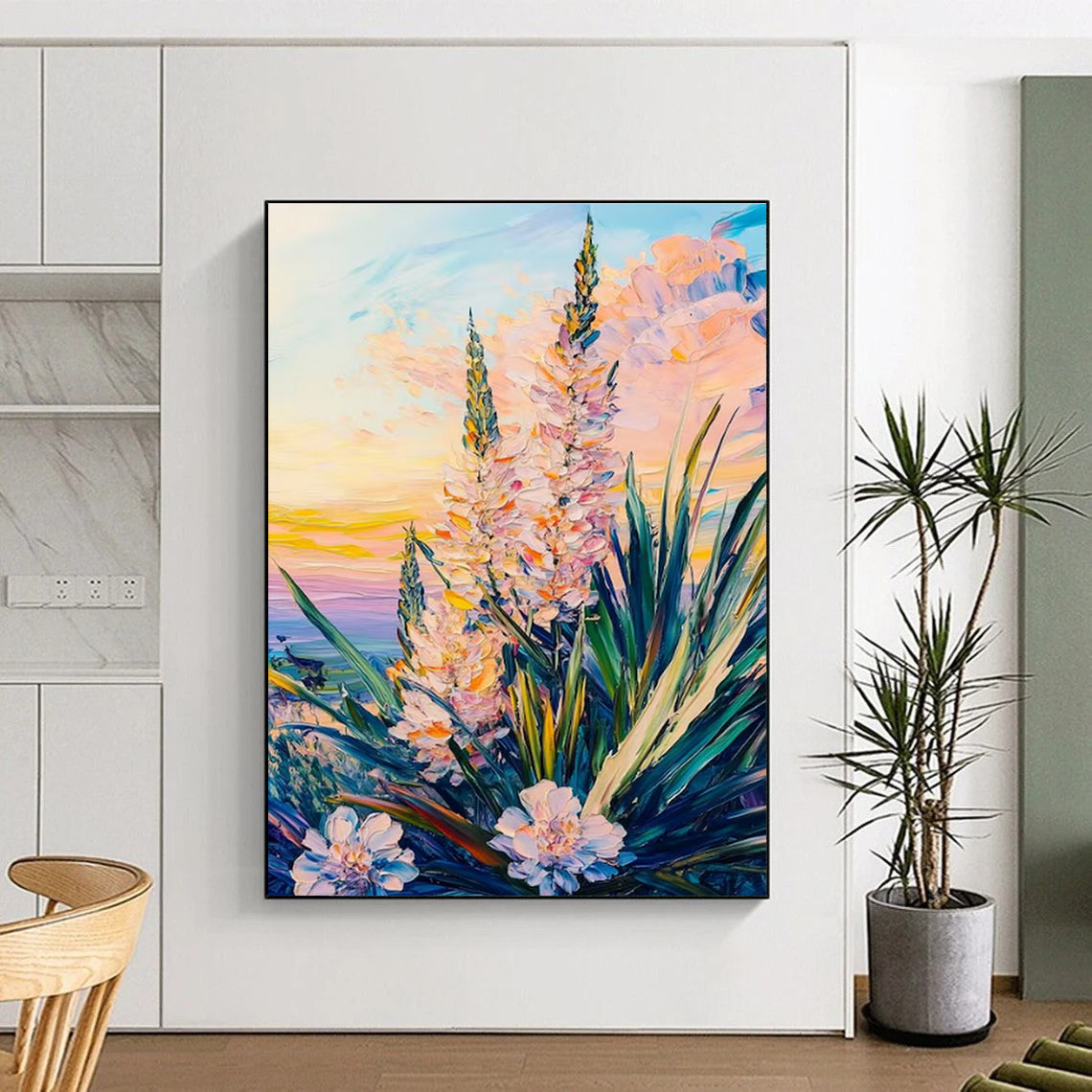Pastel Floral Sunset Abstract Painting for Romantic Bed and Breakfasts HENG528