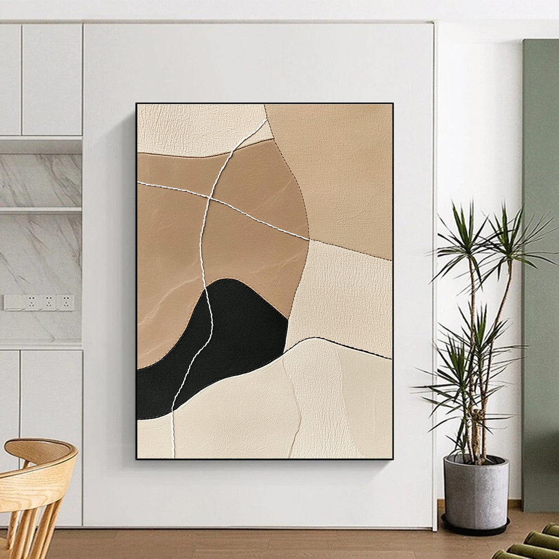 Leather - Patch Abstract Painting with Stitched Details WINK853