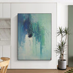 Blue and Green Dripping Branches Abstract Painting of Ethereal Nature GAB0174