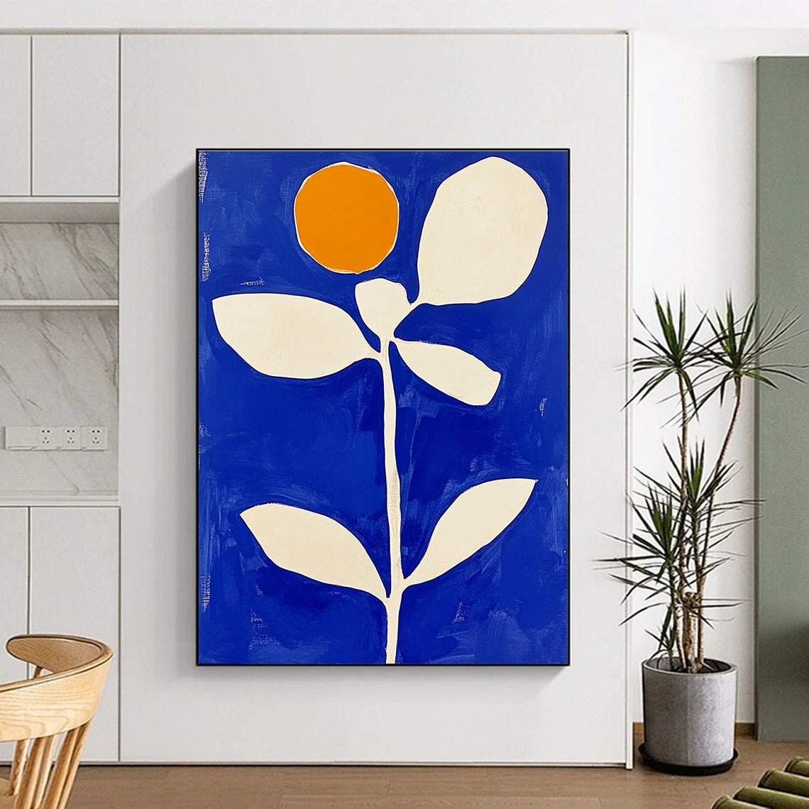 Minimalist Blue and White Flower Abstract Painting GAB0039
