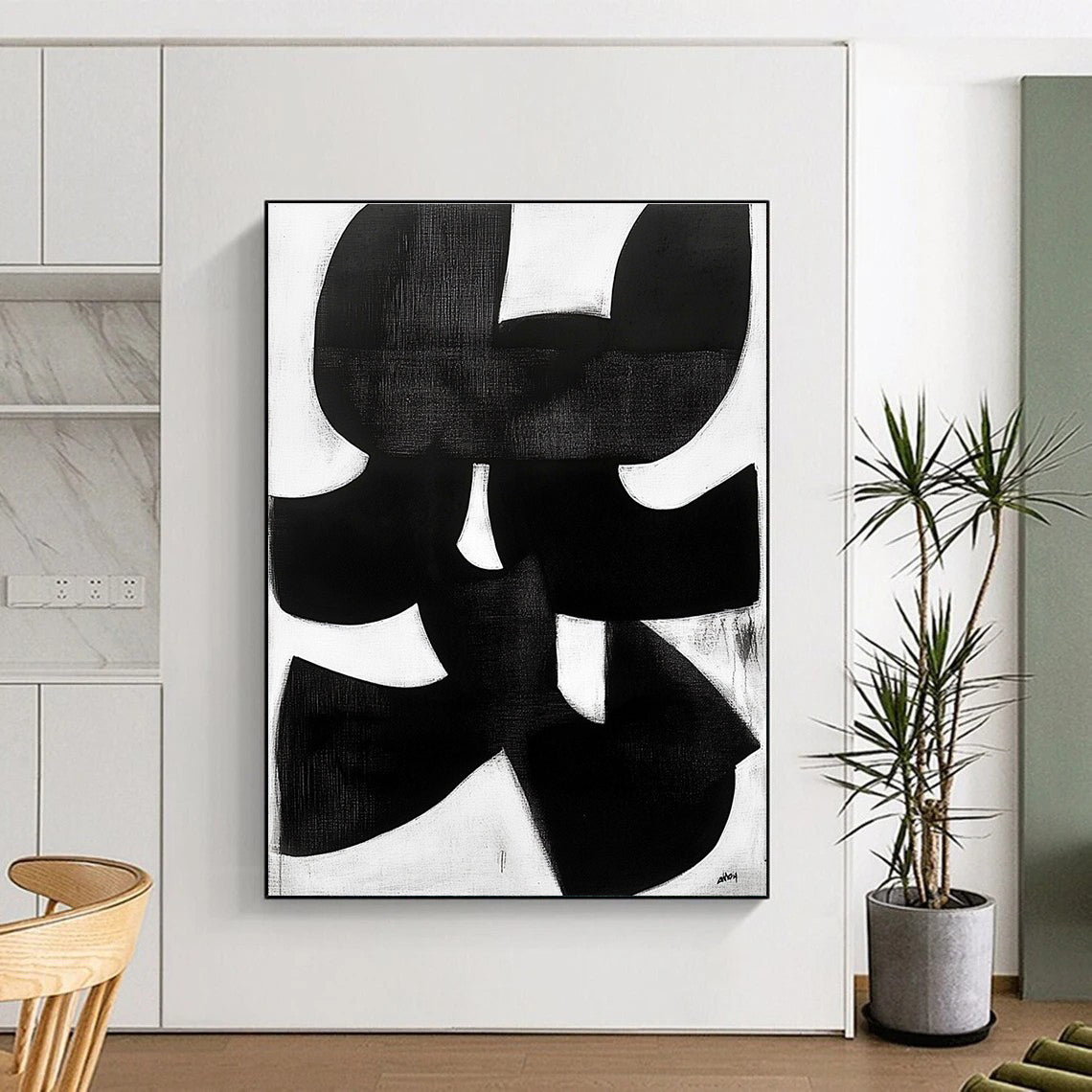 Bold Black and White Shapes Abstract Painting with Graphic Impact WINK011