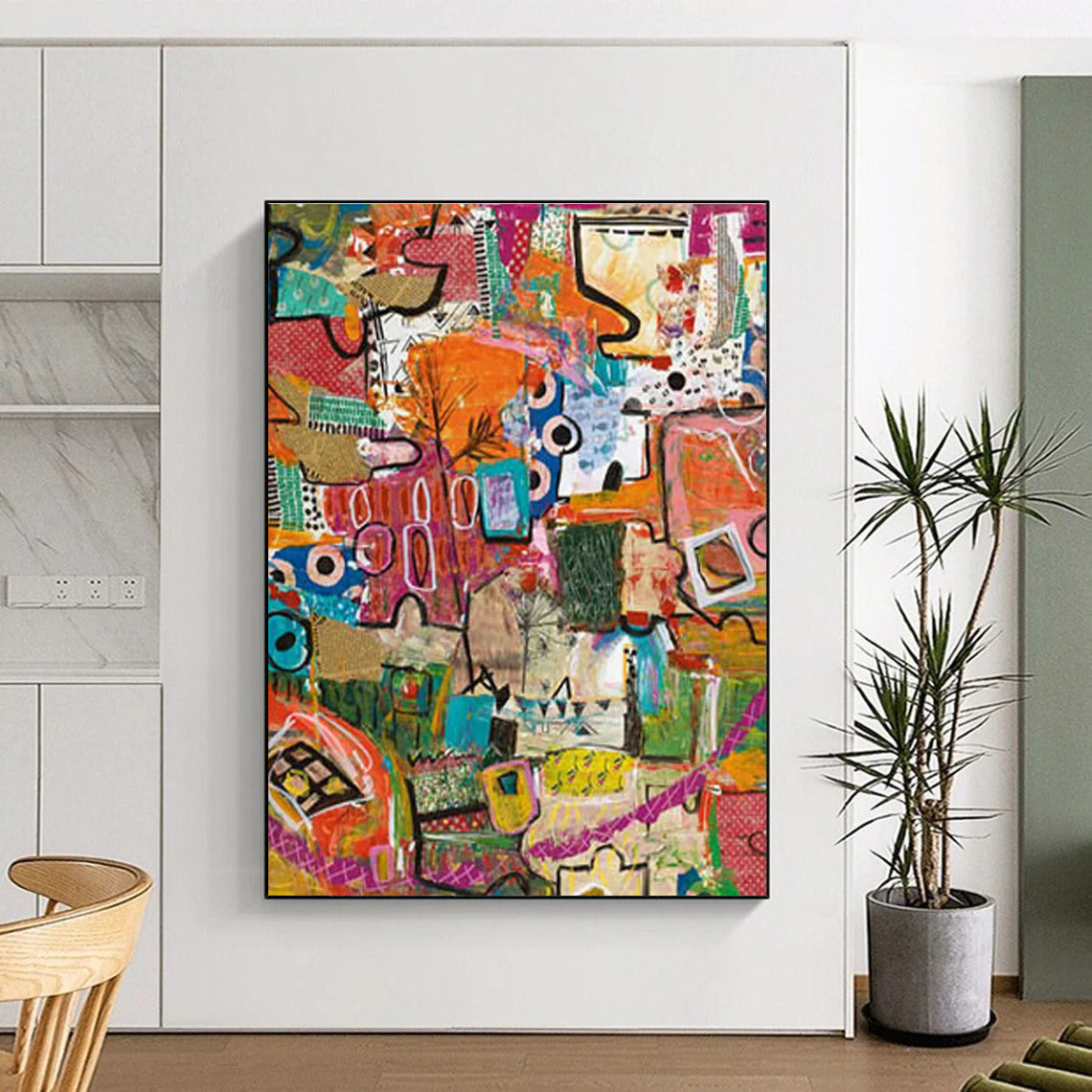 Eclectic Mixed - Media Abstract Collage Painting for Bohemian Spaces HENG293