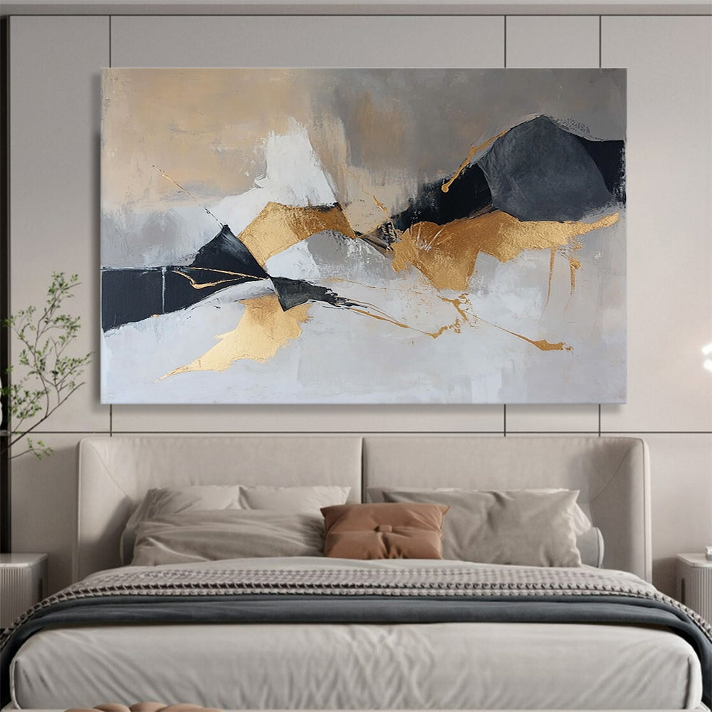 Gold and Gray Abstract Painting with Bold Shapes ABS275