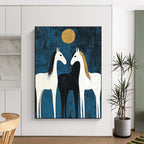 Two Horses Under Golden Moon - Symbolic Equine Abstract Art GAB0512