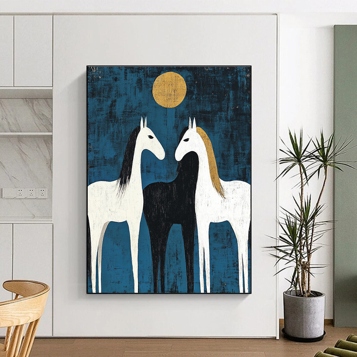 Two Horses Under Golden Moon - Symbolic Equine Abstract Art GAB0512