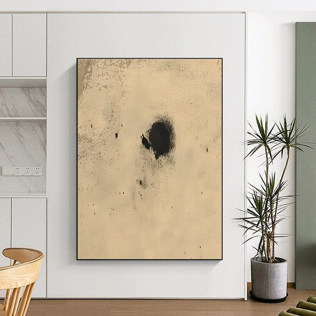 Small Black Spots on Beige Abstract Painting with Subtle Intrigue WINK018