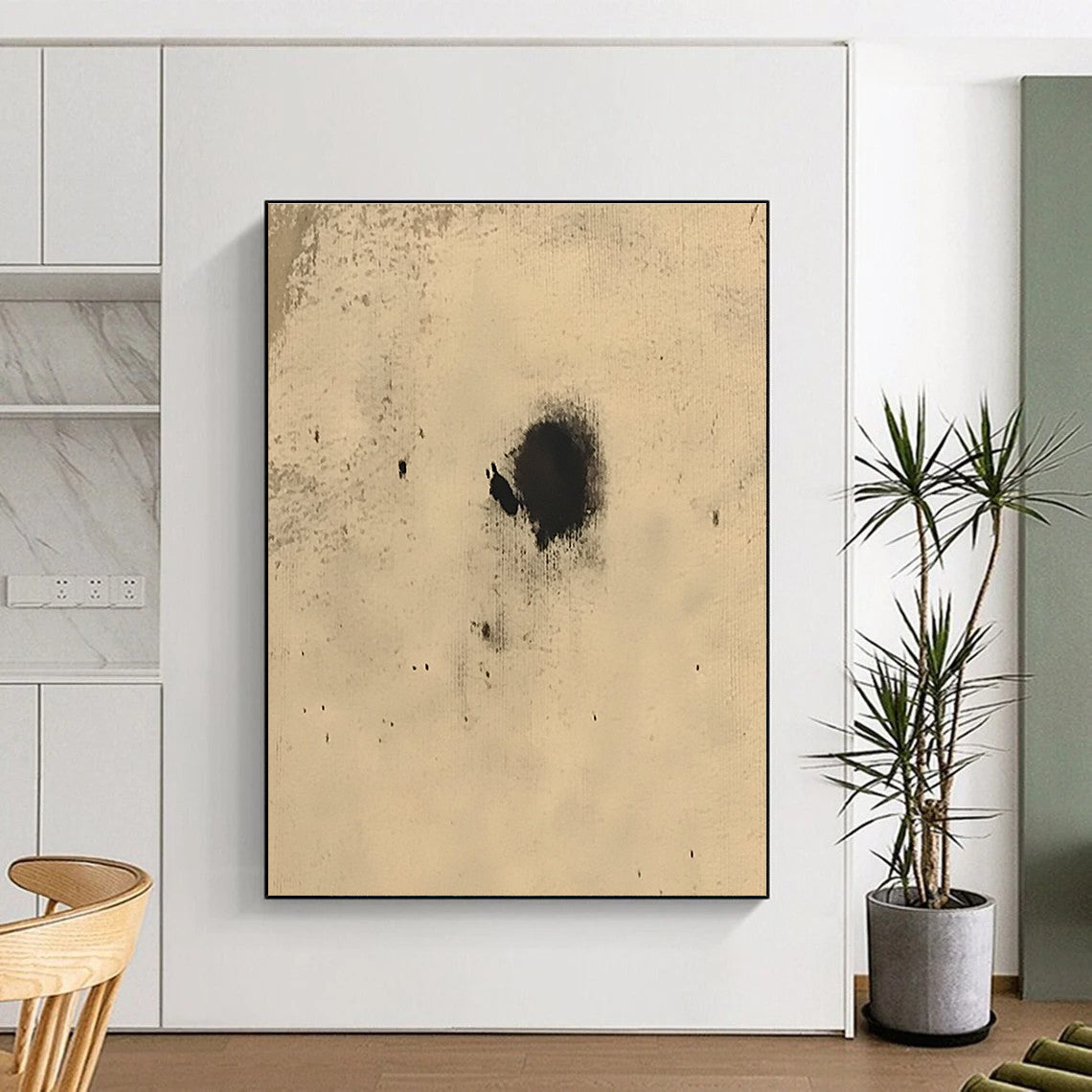 Small Black Spots on Beige Abstract Painting with Subtle Intrigue WINK018