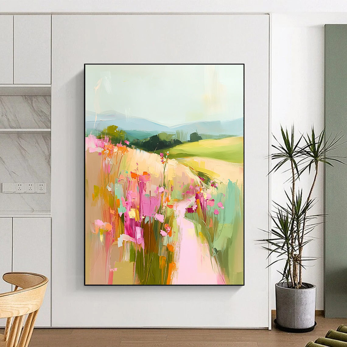 Landscape with Flower Path Impressionistic Abstract Painting GAB0362