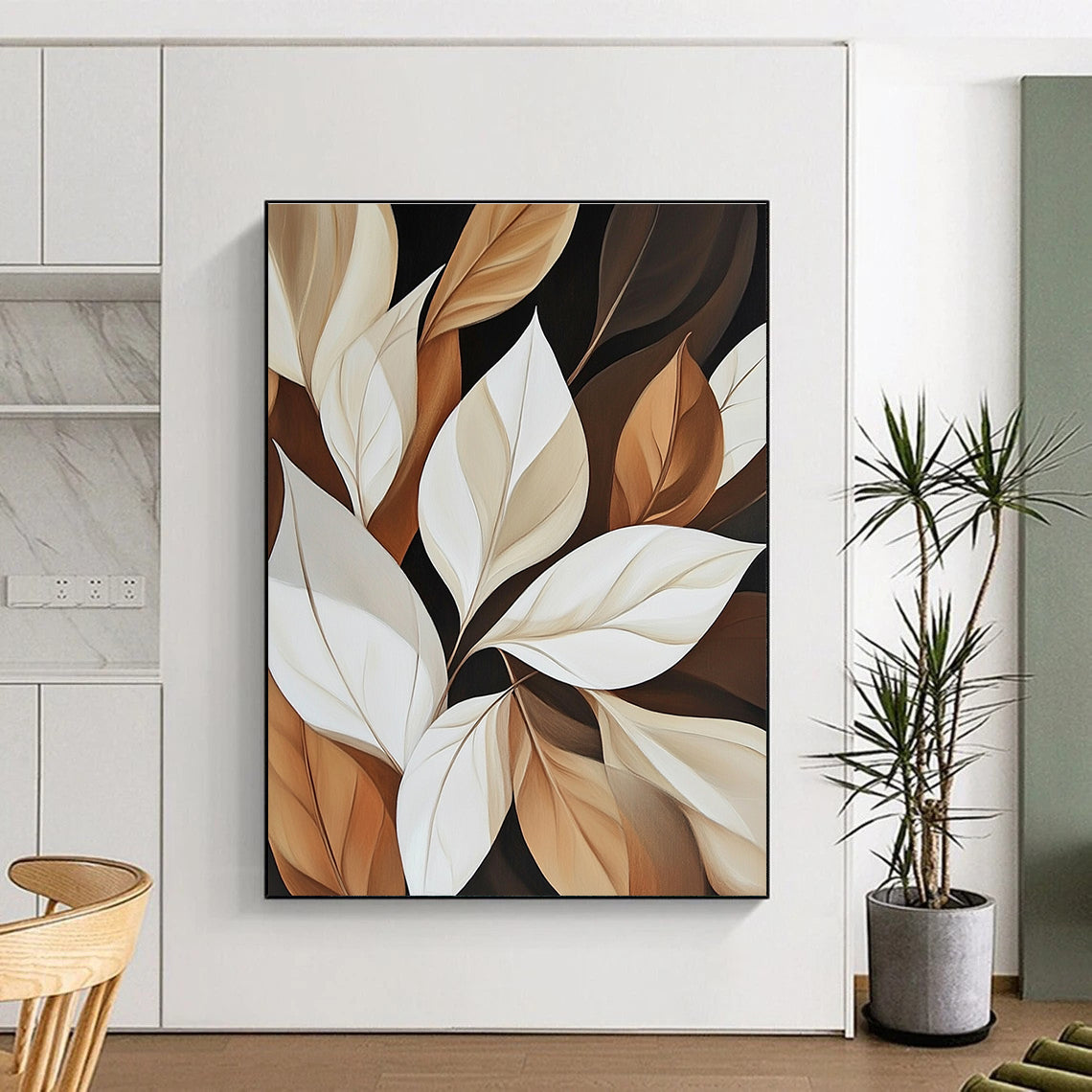 Neutral - Toned Leaves Abstract Painting for Minimalist Living Spaces GAB0832