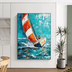 Sailing Boat in Blue Sea Dynamic Abstract Painting for Nautical Enthusiasts GAB1461