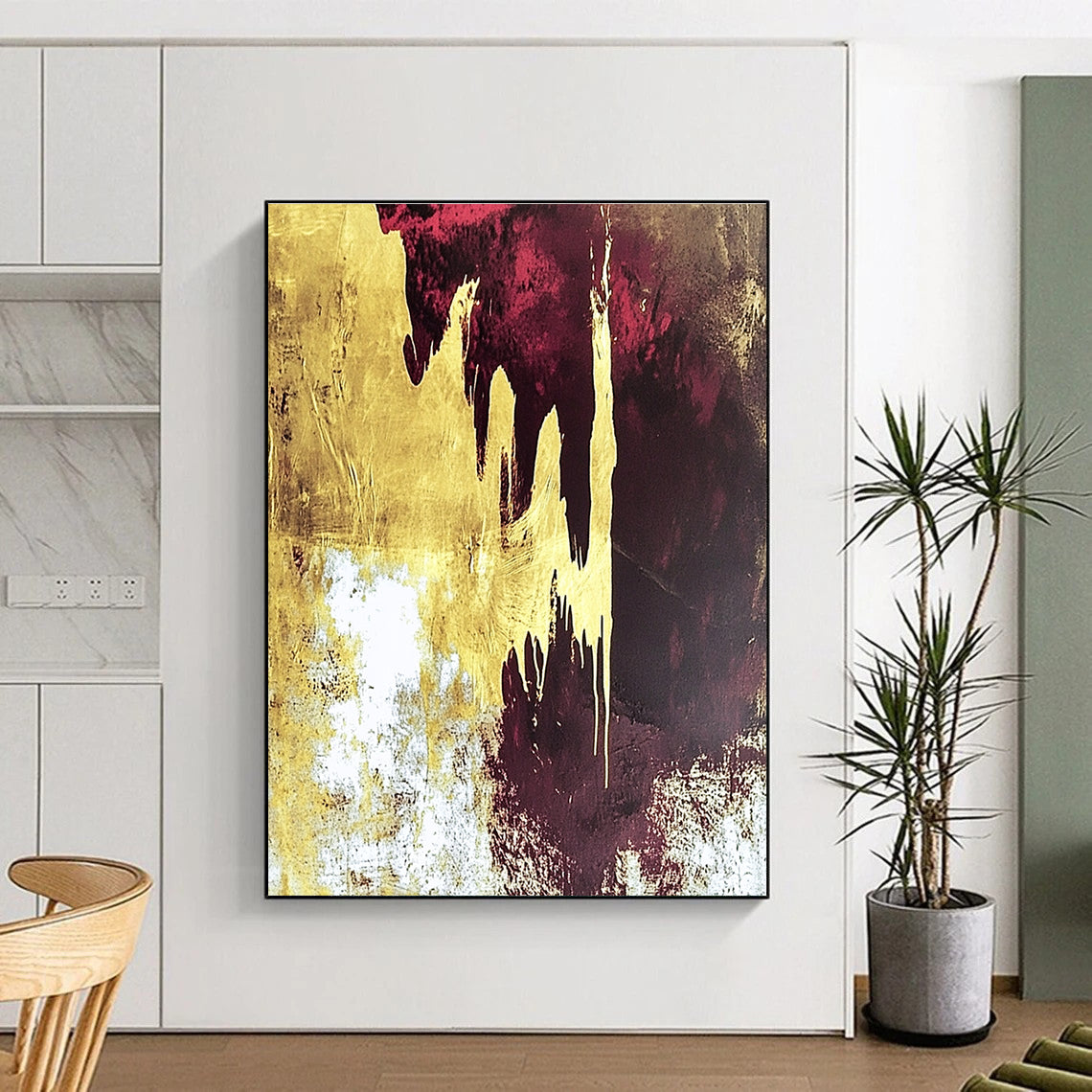 Gold Burgundy Drip Abstract Painting with Opulent Flow WINK602