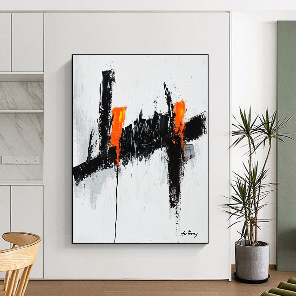 Black and Orange Abstract Painting for Modern Art Galleries GAB0812