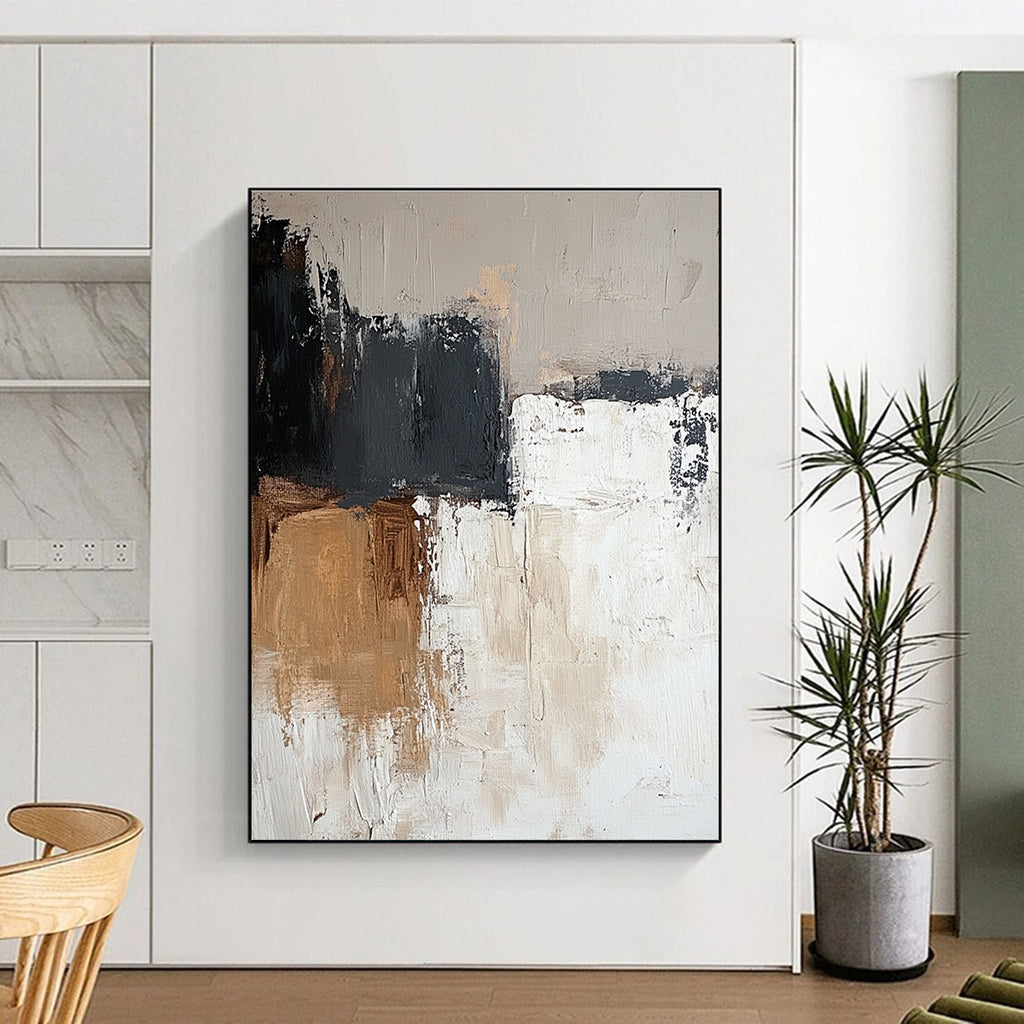 Black Brown White Abstract Painting with Rustic Simplicity WINK473