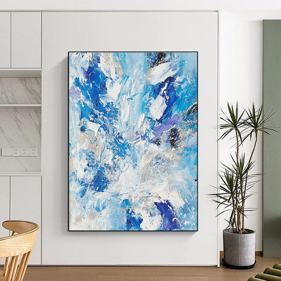 Blue White Gold Abstract Painting with Coastal Opulence WINK516