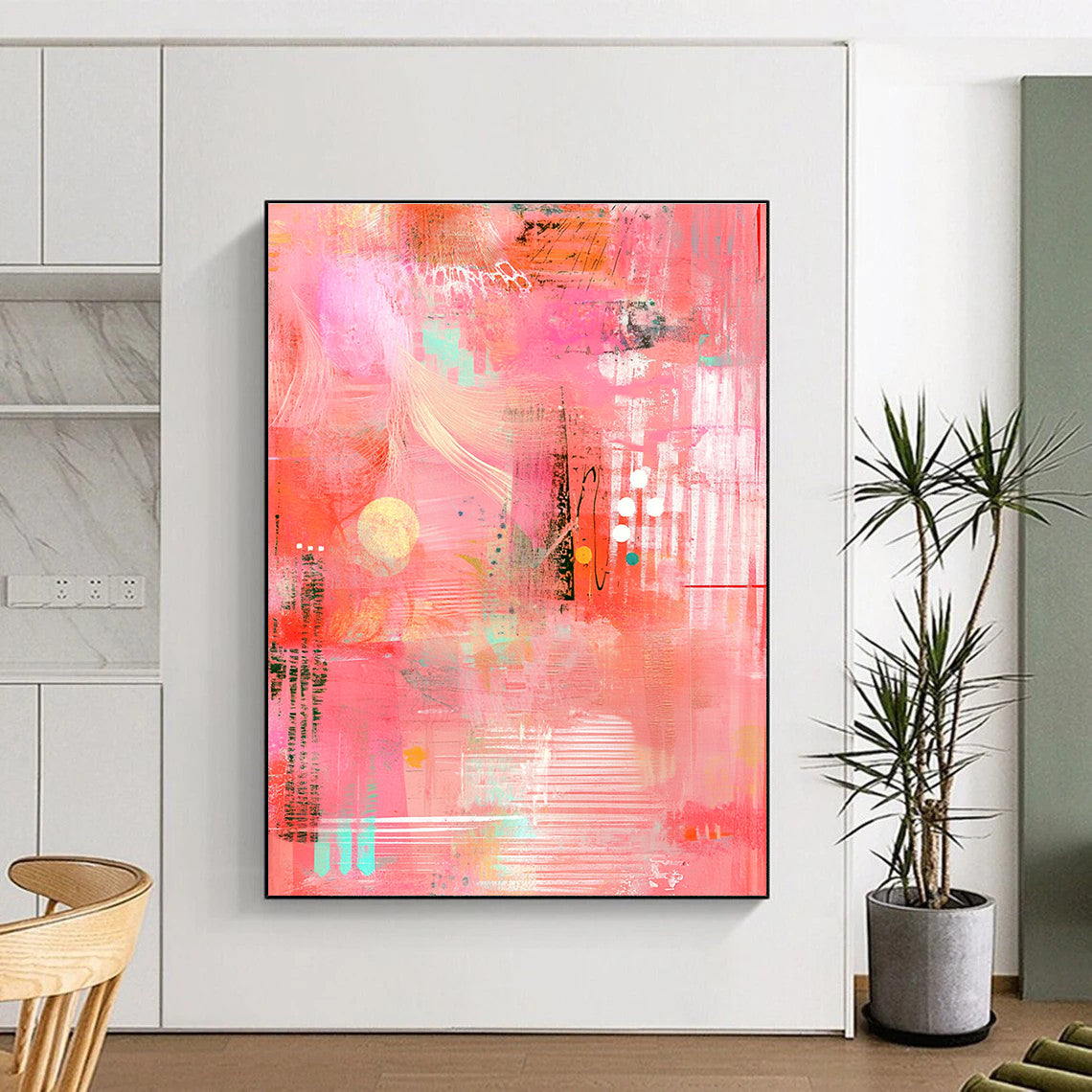 Pink Abstract Collage Painting for Feminine - Inspired Fashion Boutiques GAB0949