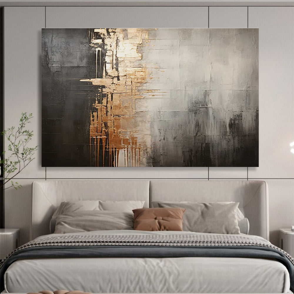 Gray and Gold Abstract Fusion Painting for Sophisticated Office Boardrooms YHT319