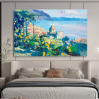 Coastal Town Abstract Painting for Italian Restaurant Dining Areas YHT425