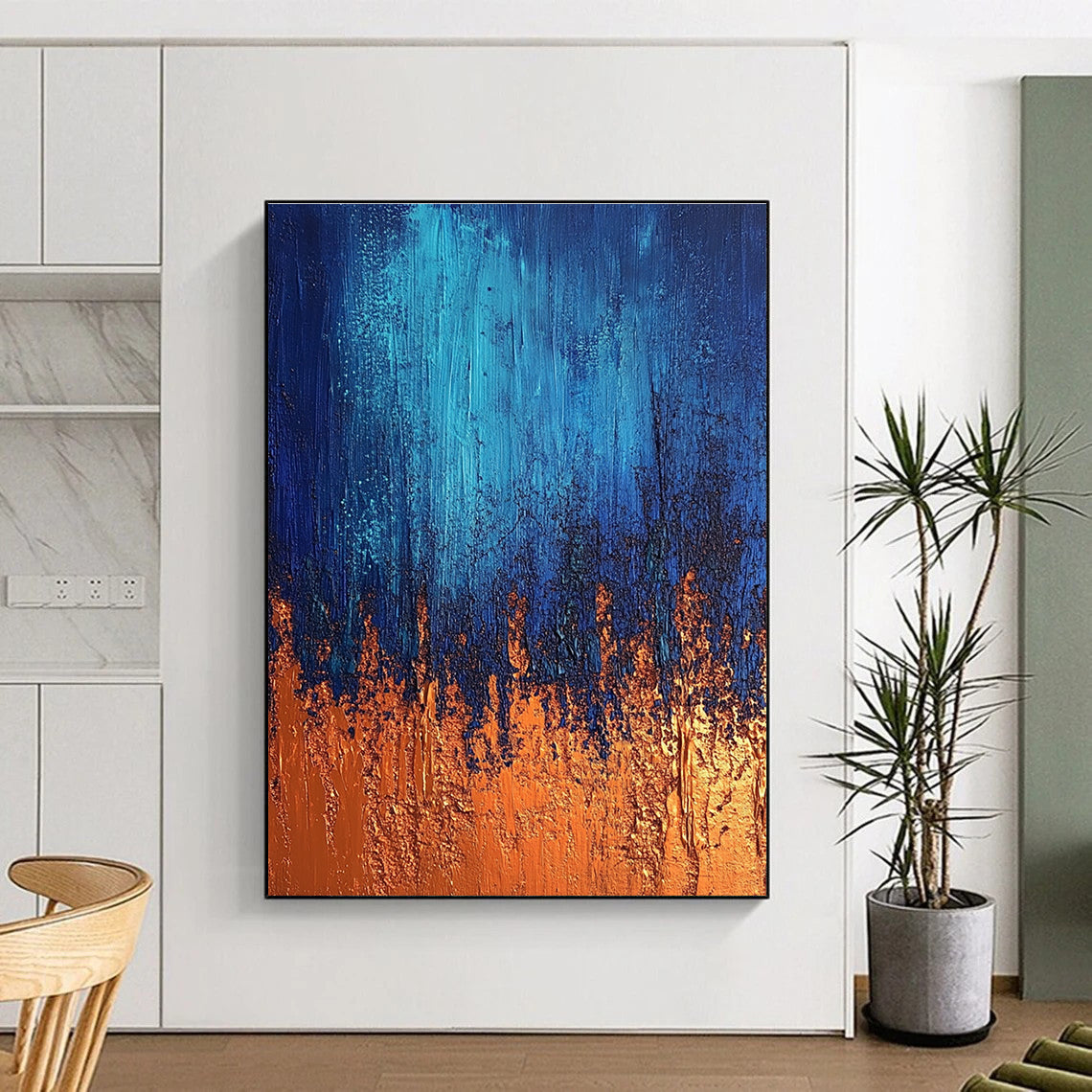 Blue and Orange Abstract Painting for Contemporary Office Break Rooms GAB1182