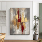 Red and Gold Textured Abstract Painting for Luxury Dining Rooms GAB0881