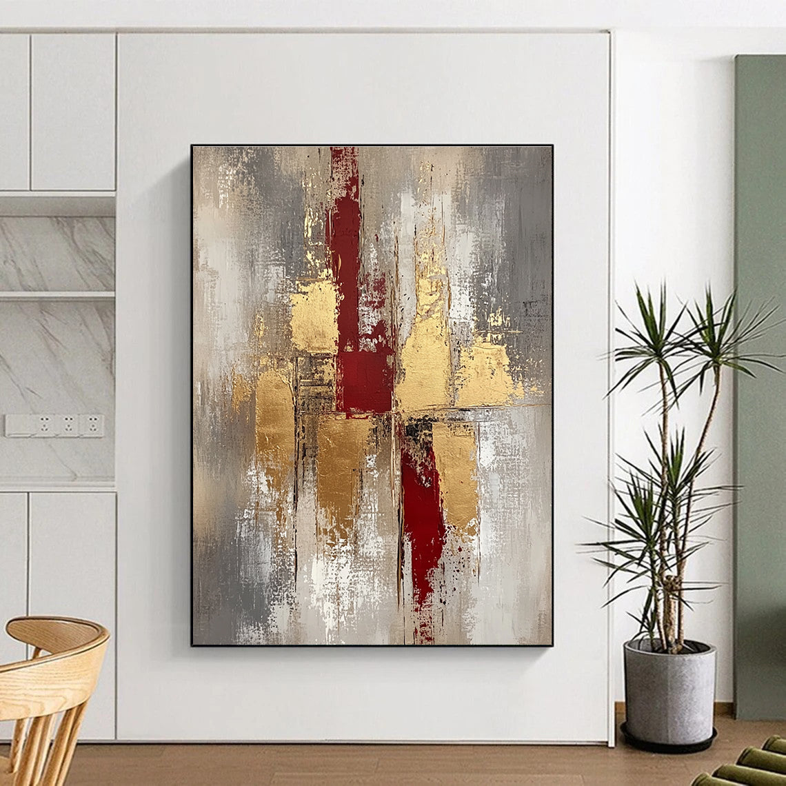 Red and Gold Textured Abstract Painting for Luxury Dining Rooms GAB0881