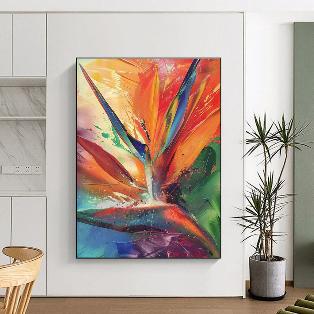 Colorful Bird of Paradise Abstract Painting for Tropical - Themed Restaurants HENG525