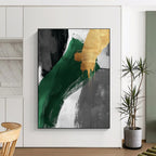 Green and Gold Abstract Painting with Bold Brushstrokes WINK850