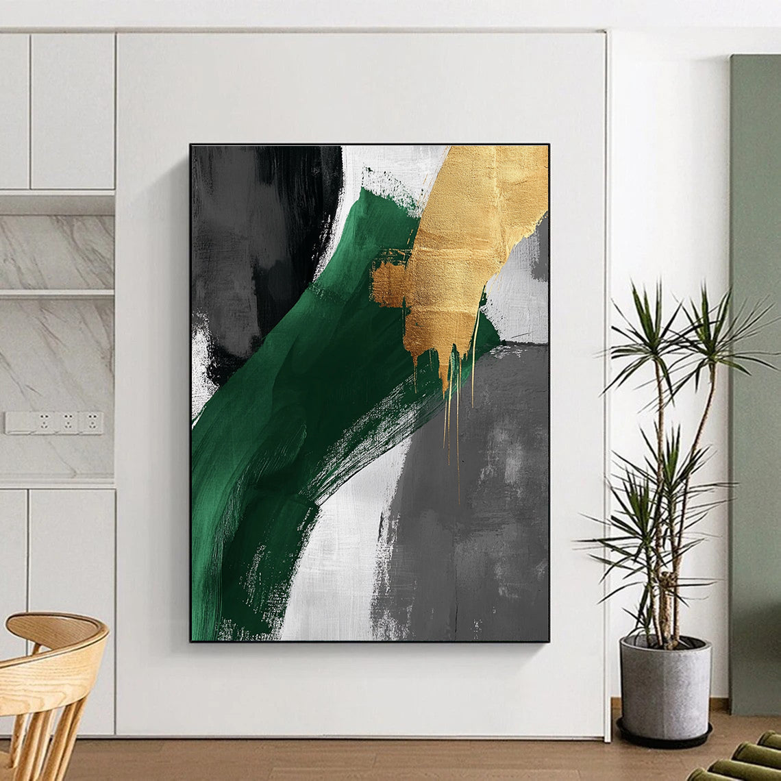 Green and Gold Abstract Painting with Bold Brushstrokes WINK850
