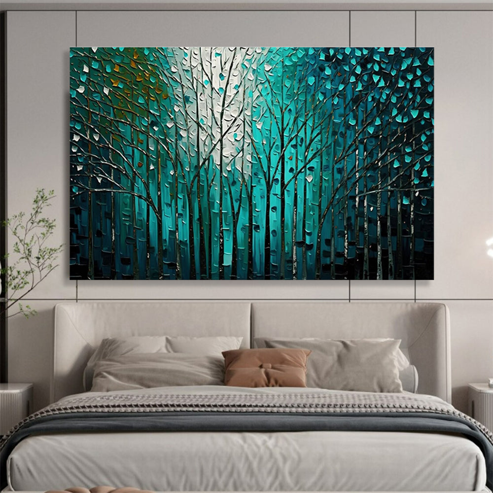 Blue Forest Trees Abstract Painting for Nature - Inspired Offices YHT311