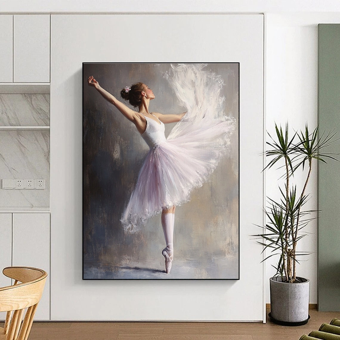 Ballerina in White Tutu Painting of Graceful Movement GAB0137