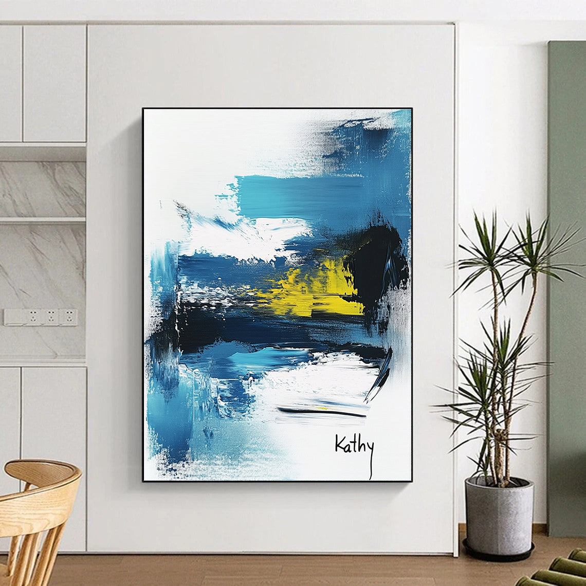 Blue and Yellow Abstract Contemporary Painting for Creative Spaces GAB1466