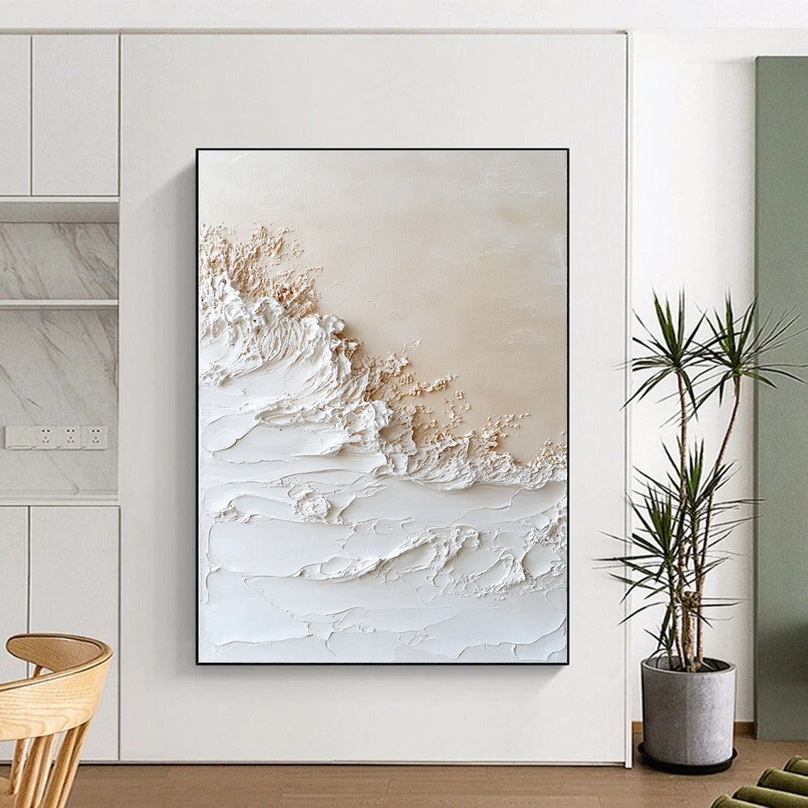 White Textured Waves Coastal Abstract Art GAB0374