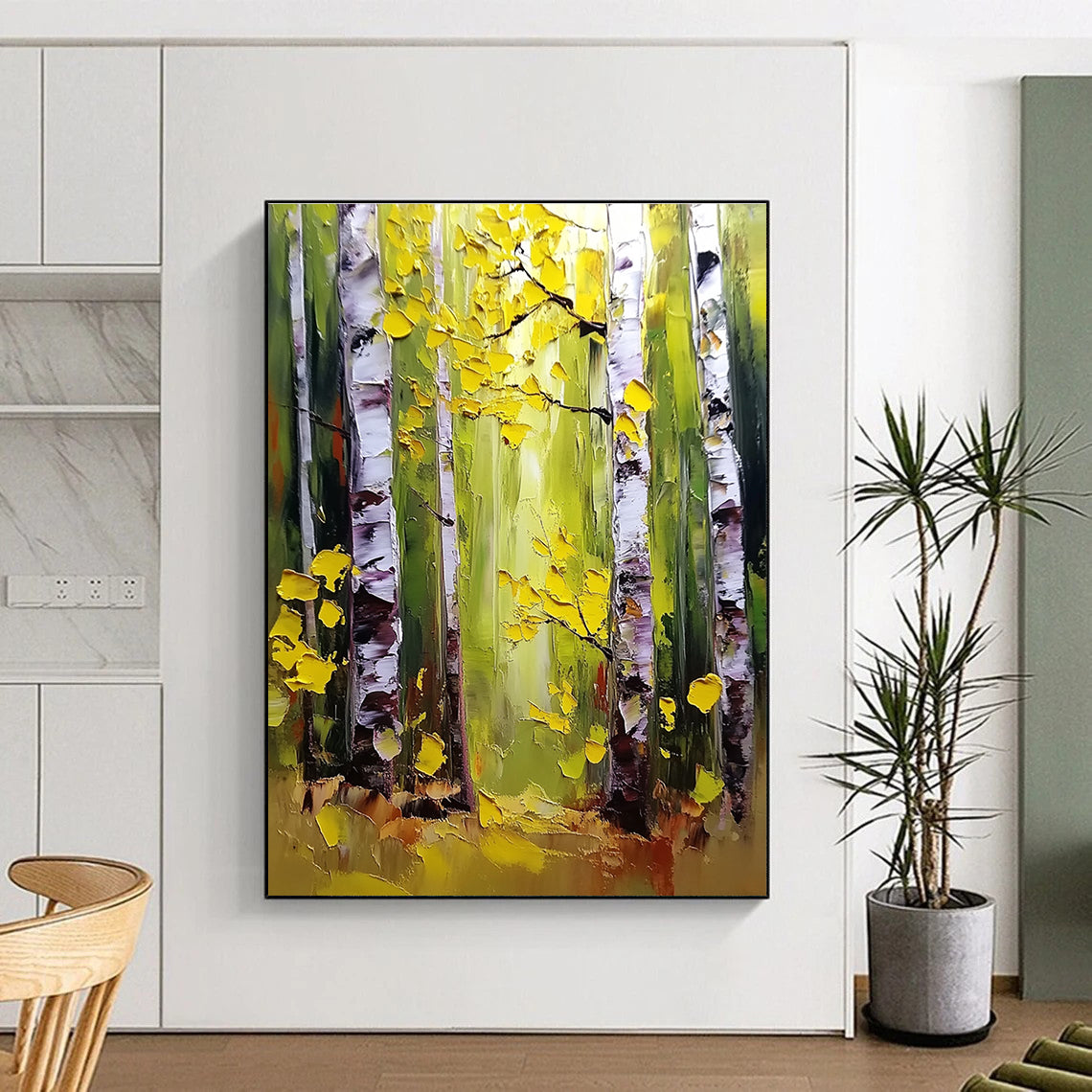 Summer Birch Forest Vibrant Abstract Painting for Lively Spaces GAB1432